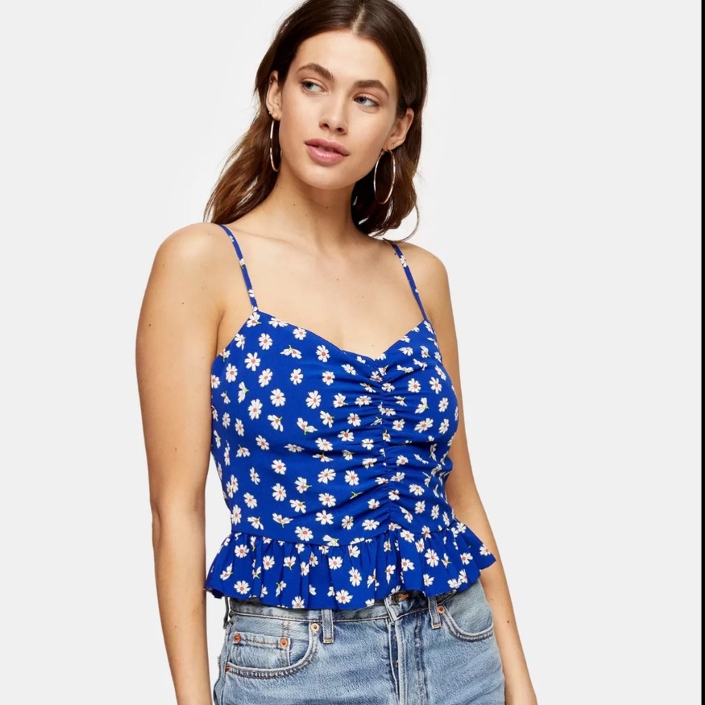 Topshop Blue Floral Print Peplum Cami